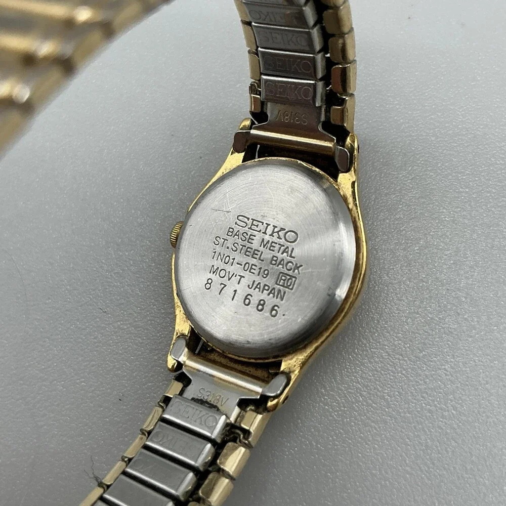 Vintage Seiko Womens Watch 20mm Gold Tone Stretch Bracelet 1N01-0E19 New Battery